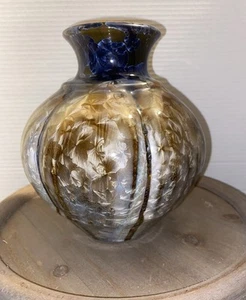Bill Campbell Handmade Pottery Iridescent Earth Tones W/Blues Art Pottery Vase - Picture 1 of 22