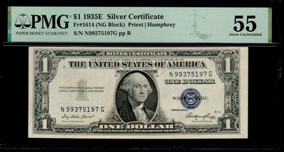 1935E $1 Silver Certificate NG Block PMG 55 Fr 1614 N/G About Uncirculated - Image 1 of 2