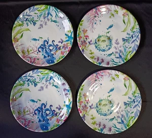 Pier 1 Imports 4 Melamine Salad Plates Ocean Seaside Beach Octopus Puffer Fish - Picture 1 of 5
