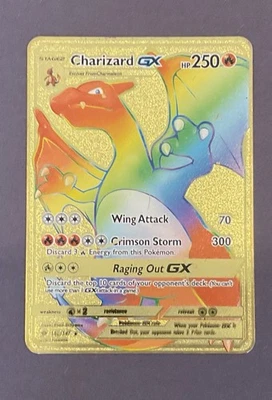 2017 Pokemon TCG ~ Rainbow Gold Charizard GX Gold Metal Card 150/147 - Image 1 of 3
