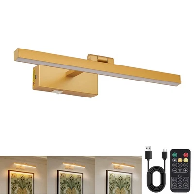16" LED 3CCT Picture Light Battery Operated Gold Wall Lamp Sconce with Remote - Image 1 of 4