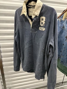Vintage Abercrombie Fitch Rugby Shirt Uomo L Blu Gomma Bottoni Polo Invecchiata - Foto 1 di 12