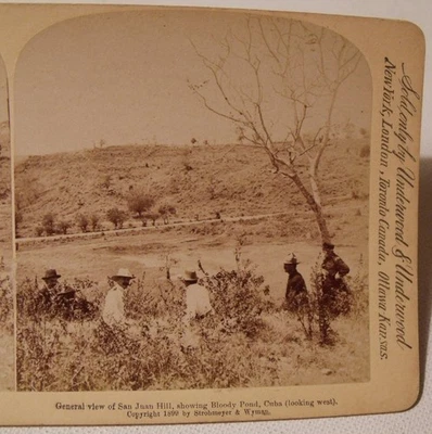 Foto Stereoview SPAN AM WAR Teddy Roosevelt SAN JUAN HILL Lagoa Sangrenta CUBA 1899 - Imagem 1 de 3