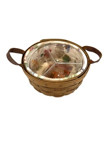 1985 Longberger Button Basket w/Divided Divider & Botanical Fields Liner Vintage - Picture 1 of 4