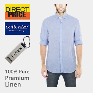 Mens 100% Pure Linen Shirts Luxury Casual SulphurBlue Comfy Soft Premium Fashion - Picture 1 of 11