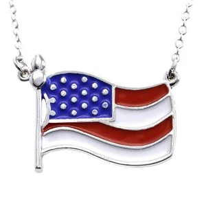 4th of July Patriotic Red White Blue American US Flag Necklace Pendant Charm a1 - Picture 1 of 1