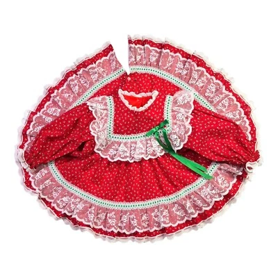 Vestido Vintage Bryan Talla 12M Volantes Rojo Encaje Borde Verde Foto 1 de 4
