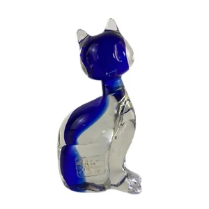 Vintage Murano Glass 5.25” Blue Kitty Cat Figurine Rubelli V.A. Italy MCM - Picture 1 of 11