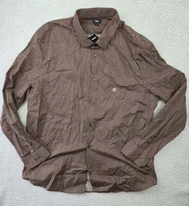 EXPRESS Dress Shirt Men's Size XXL 2XL SLIM 1MX Brown & White NWT! Geometric - Picture 1 of 4