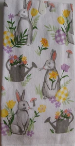 FULL UNCUT RABBIT EGGS FLORAL EASTER Print Cotton Kitchen Towel - Picture 1 of 1