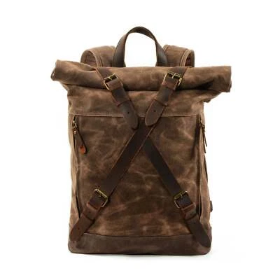 Handmade Waxed Canvas Leather Backpack - Image 1 of 4