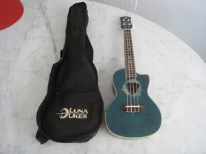Beautiful Luna Ukes Dolphin Ukelele w. Electronics & Gig Bag - Great Shape! - Picture 1 of 8