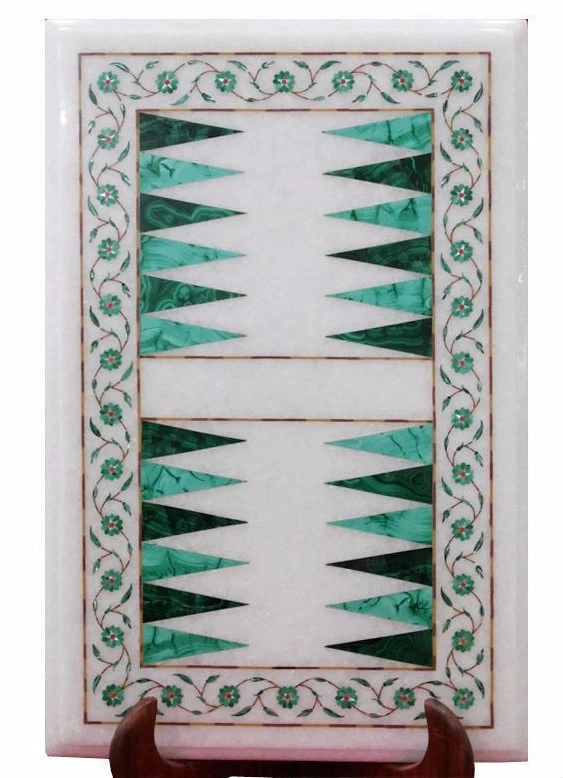 18" x 12" Marble Backgammon Game Table Top Malachite Inlay Home Decor - Image 1 of 1