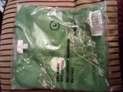 JADEITE GREEN QUACKER FACTORY SWEATER CHRISTMAS SWEATER EPIC EMBROIDERY HOLIDAYS - Image 1 of 4