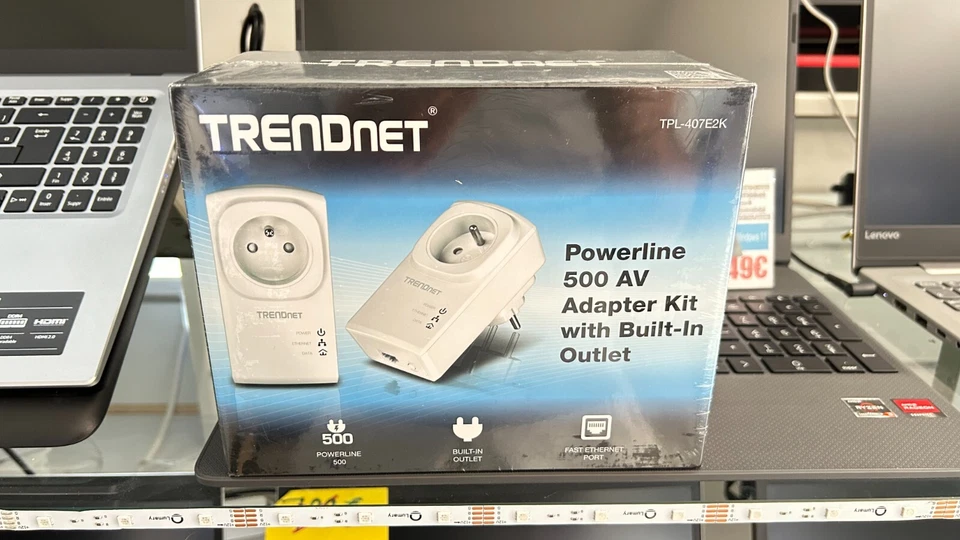 Adaptateur CPL Trendnet TPL-407E2K 500 Mbits (pack de 2) + prise intégrée - Photo 1/1