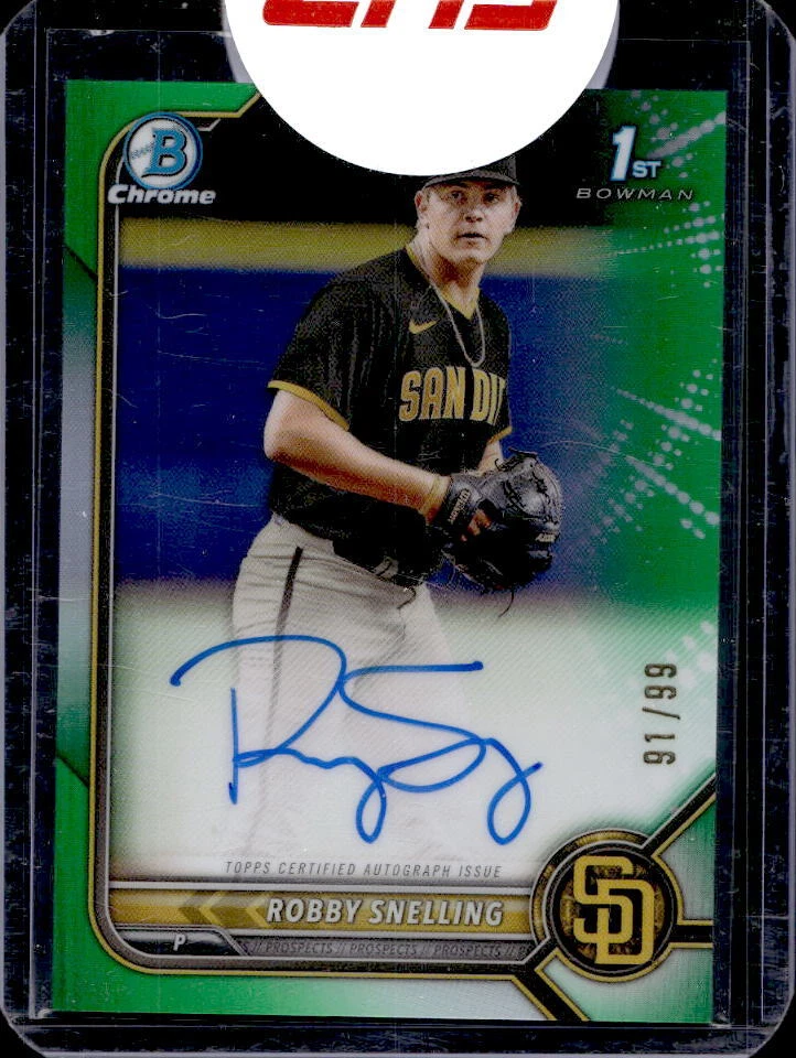 2022 Bowman Chrome Draft Robby Snelling Green Refractor 1st Prospect Auto #91/99