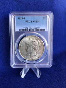 1928-S Peace Silver Dollar $1 *PCGS AU55 About Uncirculated* Solid Original Coin - Picture 1 of 4