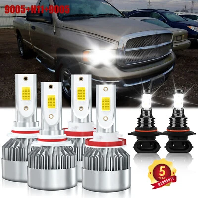 For Dodge Ram 3500 2009-2010 LED Headlight Fog Light Bulbs Kit 6Pcs Bright White — 第 1/4 张图片