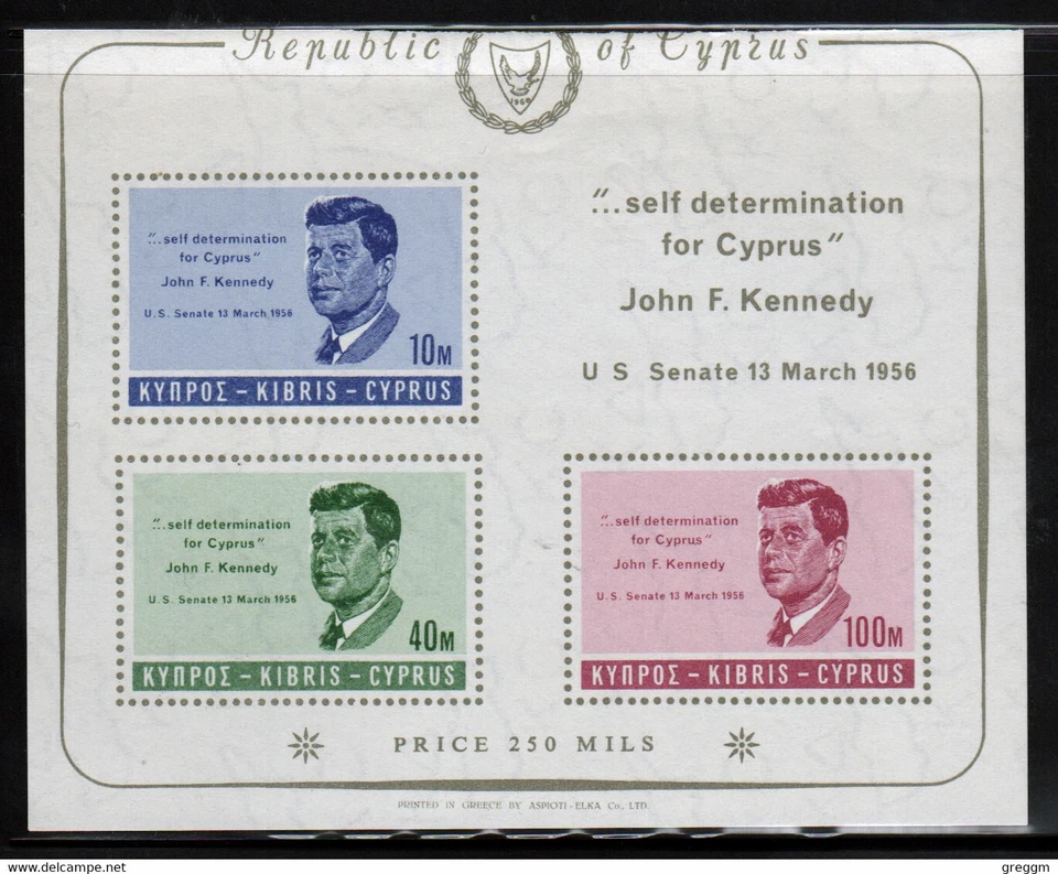 Mini hoja Chipre 1965 para celebrar a John F Kennedy en sin montar como nueva. Foto 1 de 1