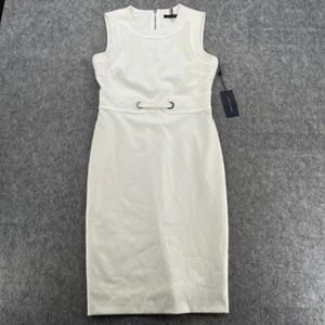 Tommy Hilfiger abito tubino crepe subacquea senza maniche bianco 2 NUOVO - Foto 1 di 16