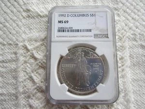 1992 D Columbus Commemorative Silver Dollar NGC MS69 - Picture 1 of 2