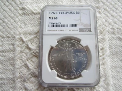 1992 D Columbus Commemorative Silver Dollar NGC MS69 - Image 1 of 2