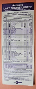 1992-93 Amtrak's Lake Shore Limited Timetable (No. 3) - Picture 1 of 2