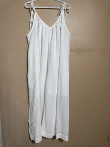 Old Navy ALL DAY Sz XL Ivory Tie Shoulder Lined Boho V Neck Maxi Swing Sundress - Picture 1 of 11