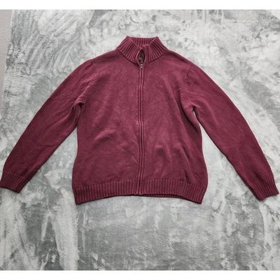 Lands End Sweater Womens XL Red Burgundy Mock Neck Full Zip Cardigan Cotton Knit - Image 1 of 4