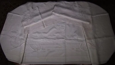 Exceptionnelle Parure fil de lin à décor de dragons drap 230/290 + 2 Taies - Photo 1/4