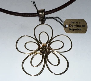 JCM 14kt Gold Pendant Necklace Choker with Braided Leather 14" New Jacmel Design - Picture 1 of 6