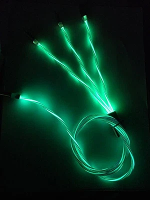 Light Up 3 in 1 USB Charging Phone Cable Universal C , Micro & iPhone Neon Green - Image 1 of 4