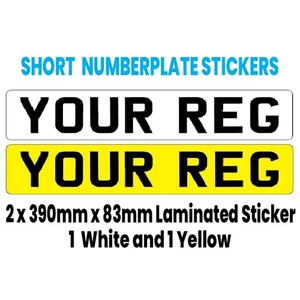 390mm x 83mm x2 White and Yellow Number Plate Stickers Show Car - Picture 1 of 1