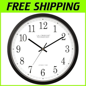 Elegant 14-Inch Atomic Wall Clock with Multiple Time Zones - Black Design - Picture 1 of 8