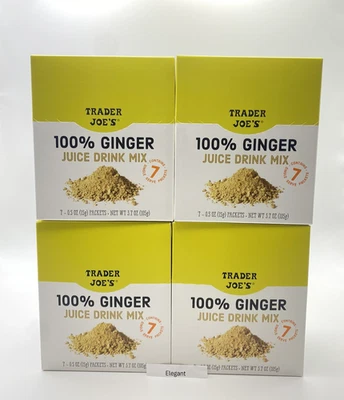 4 Pack Trader Joe's 100% Ginger Juice Drink Mix 7 Each Total 28 Packets EXP 2028 - Image 1 of 2