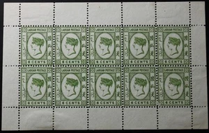 Labuan #34, Mint No Gum Sheet Of 10, Scarce, 1892 Issue - Picture 1 of 2