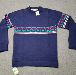 Vermont Originals Herren L Unisex Wollpullover Blau Strick Nordisches Muster USA Vintage - Bild 1 von 9