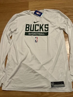 Nike NBA Milwaukee Bucks Player issue LS Shooter Shirt DQ7058 NWT White Sz LT - Image 1 of 4