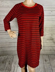 Merona Casual Dress Medium Red Black Striped 3/4 Sleeve Cotton Blend Knee Length - Picture 1 of 12