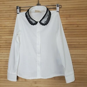 Monnalisa Girls dressy blouse Black lace collar signature poplin sz 5 boutique - Picture 1 of 7