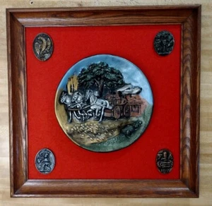 Vintage Handcrafted Fire Dept Framed Plaster? Artwork on Felt By Walter E Lee - Picture 1 of 13