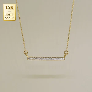 Delicado collar de barra de diamantes de oro macizo real de 14 K minimalista delicado colgante de barra - Imagen 1 de 12