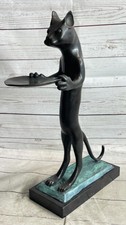 Quality Heavy Solid Bronze Cat Feline business card holder sculpture art 18" tal