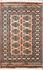 Traditional Hand Knotted Bokhara Area Rug Pink/Black Modern Rugs Size (2.5 x 4) - Picture 1 of 8