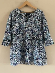 Michael's Morocco Women’s Blue Fish Print Linen Tunic Swim Beach Coverup Size XL - Picture 1 of 9