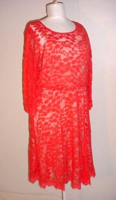 NY Collection Lace Dress Size XL Lined 3/4 Sleeve Leaf Pattern - Image 1 of 4