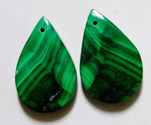 61.30 Cts Natural Malachite Drilled Cabochon Matching Pair Gemstone 29.7X19MM - Picture 1 of 3