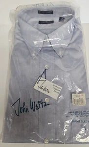 VTG John Weitz Single Needle Tailoring Blue Pinpoint Oxford Shirt Made USA SZ 16 - Picture 1 of 14