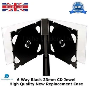 3 x 6 Way Black 23mm CD Case Holds 6 Discs High Quality New Replacement case - Afbeelding 1 van 1