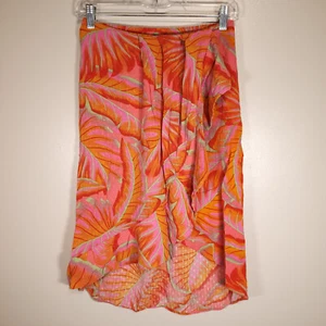 Cynthia Rowley Small Orange, Pink, Green Leaf Print Ruffle Pull On Wrap Skirt - Picture 1 of 6